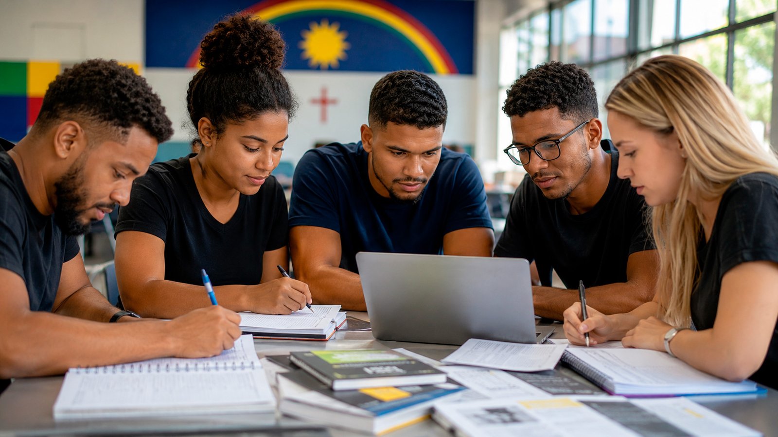 Candidatos estudando para o concurso PMPE 2026, com foco na preparação para a Polícia Militar de Pernambuco.