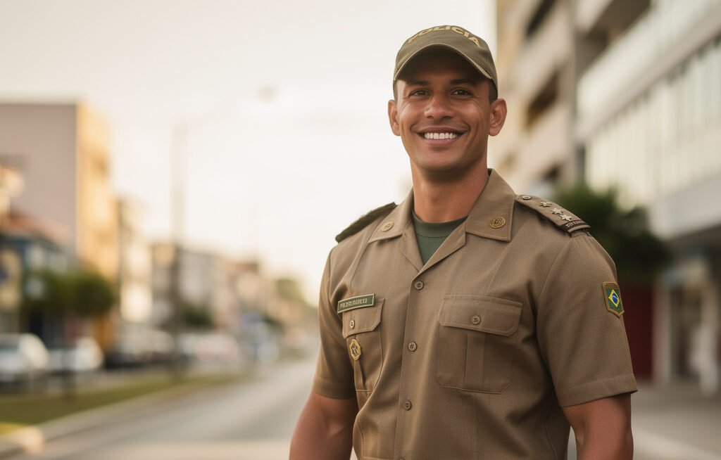 Jovens policiais militares representam o sonho de aprovação no Concurso PMPE 2026 e a preparação oferecida pelo Curso Preparatório PMPE do NUCE.